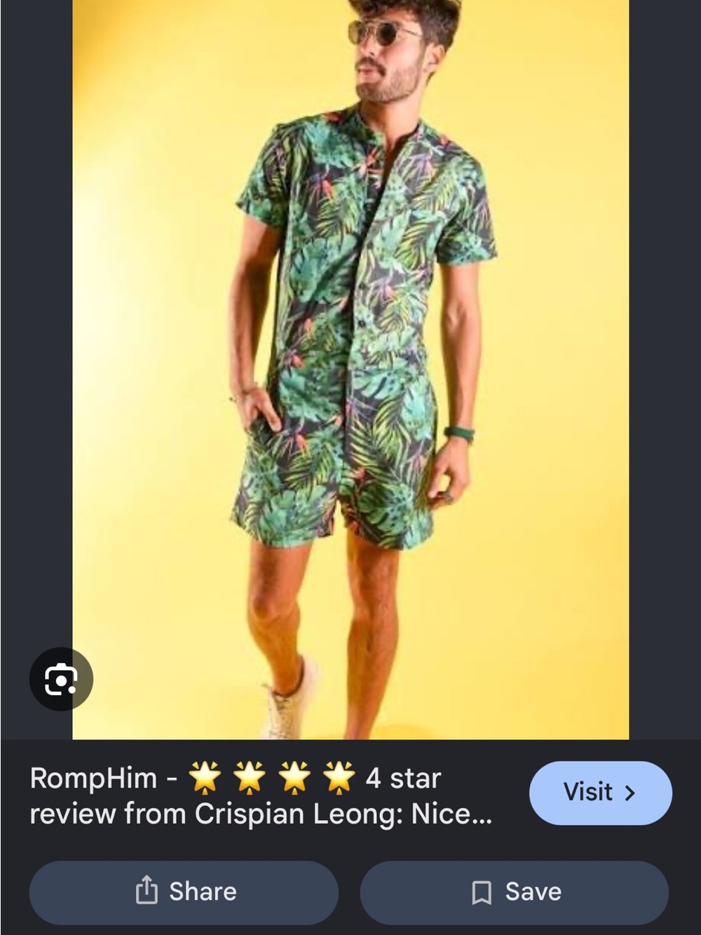 Tropical Green Men's Romper Short - Leaf Print L
